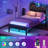 Metal Storage Bed with Upholstered Headboard, RGB LED Lights and Charging Station-1869956861
