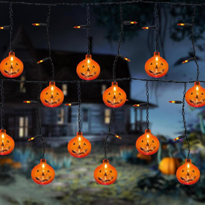Halloween Pumpkin String Lights, 7Ft Halloween Clear Orange Decorative String Lights With 25 Orange Lights, Plug In Outdoor Halloween Pumpkin Decorations For Party Patio Garden