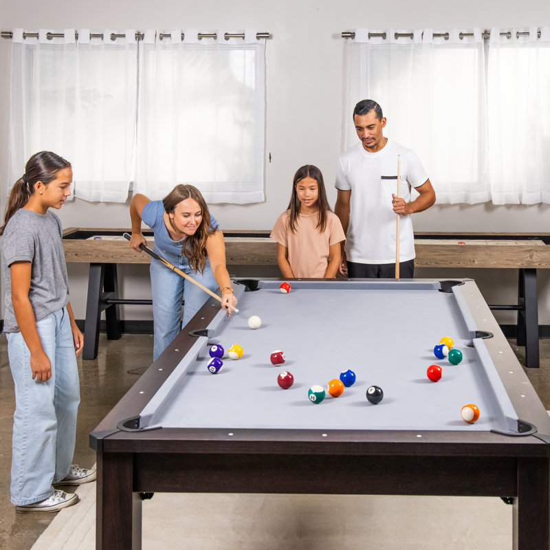 Bancs de table et de rangement pour la piscine, la salle à manger et le tennis de table GoSports 8 pi 3 en 1 - Billard convertible avec accessoires de jeu - Chêne foncé