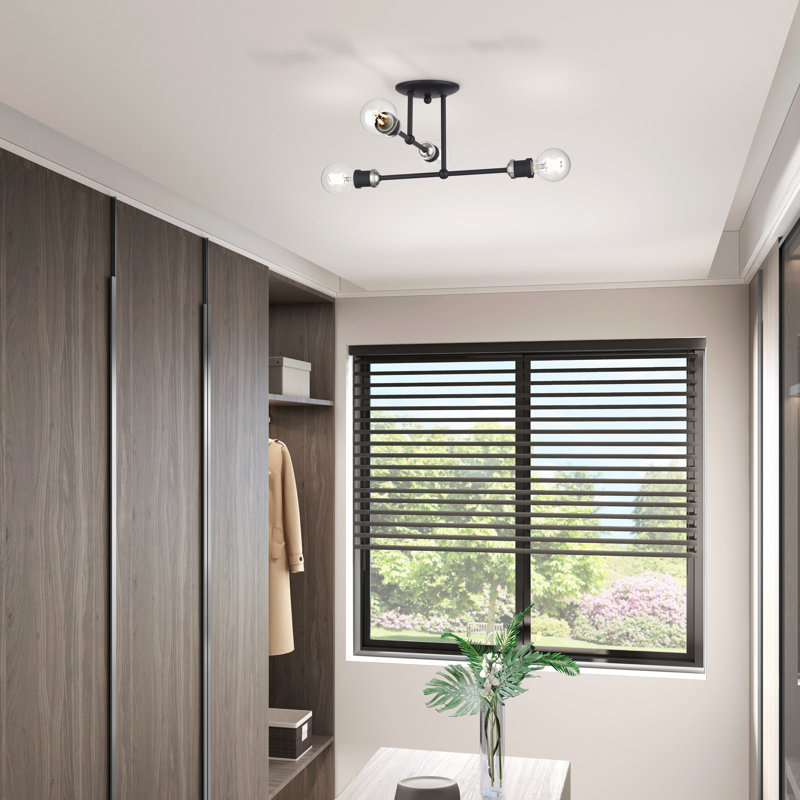 4 Light Black Large Semi-Flush With Brushed Nickel Accents