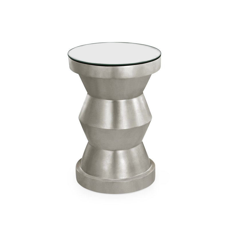 Curated Glass End Table, Antique Silver, White