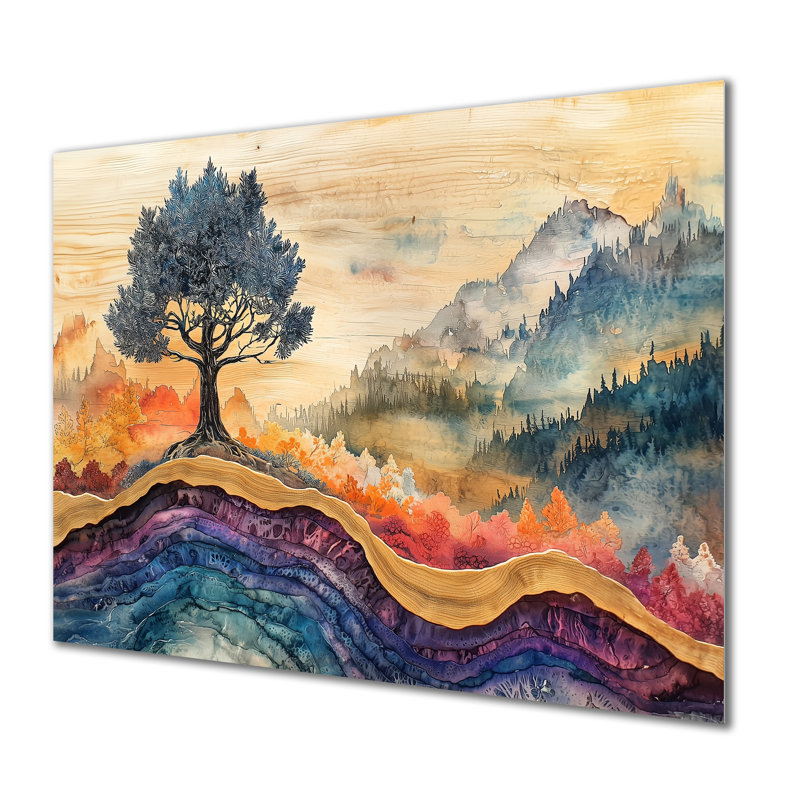 Forêt, encre liquide dans un paysage asiatique II - reproduction d'art traditionnelle en métal, art mural forêt en métal