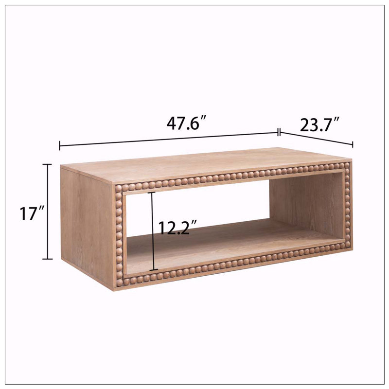 Table basse 47,6 "rectangulaire avec tablette de rangement ouverte, Antique Natural