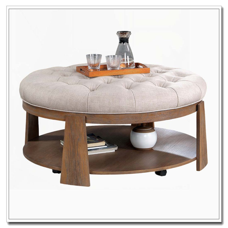Repose-pieds transitionnel avec tablette inférieure ouverte, Beige / Naturel