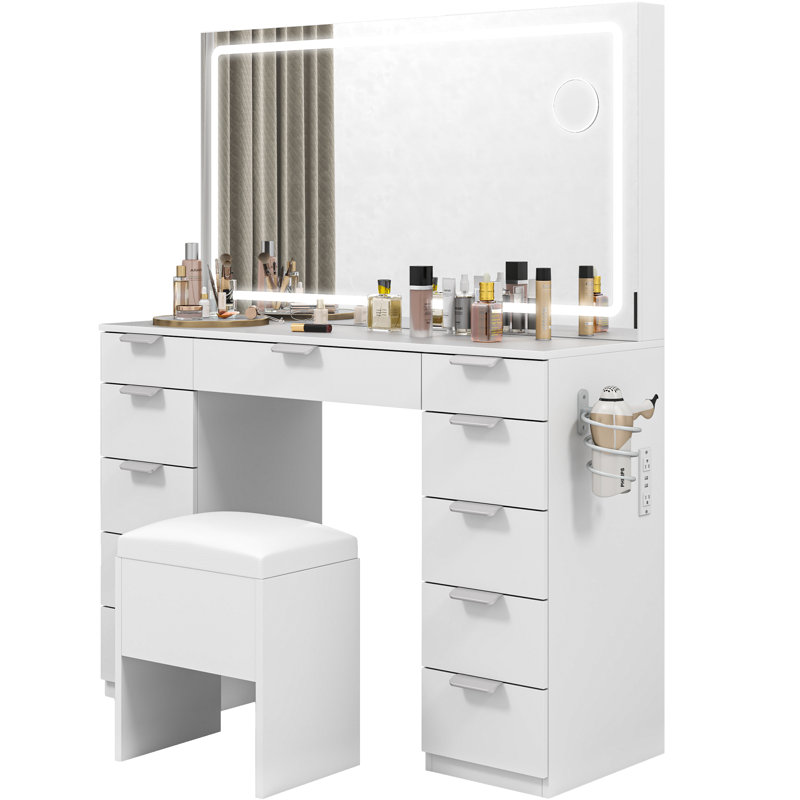Vanity With Built-In Socket, White