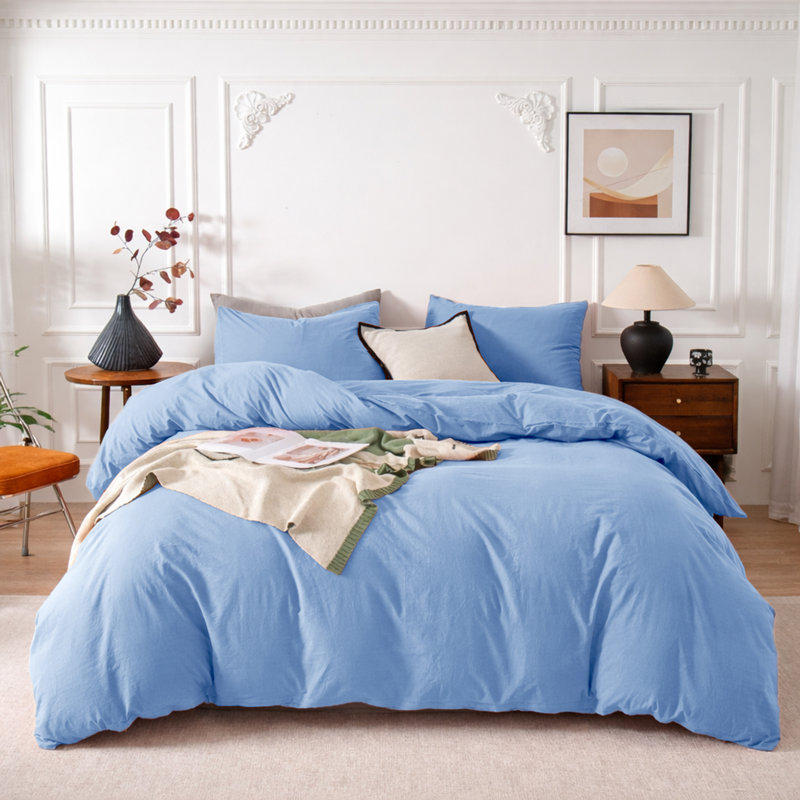 3-Piece Dyed Duvet Cover Set With Pillowcases, Double Duvet Cover + 2 Standard Pillowcases, Light Blue