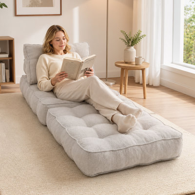 Convertible Chair Bed Thick Cushion, Beige Grey