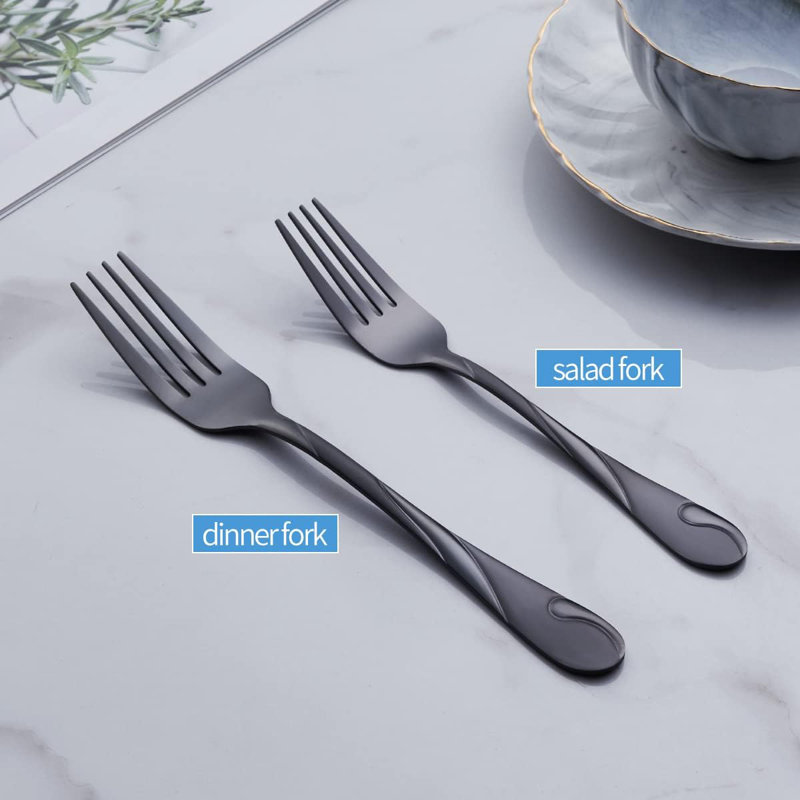 Ensemble de 6 fourchettes de table noires - couverts en acier inoxydable 18/0 avec miroir et finition brossée