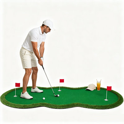 Golf Putting Green Indoor Mat 10x5ft, Practice Golf Putting Mat for Home Garage Office Outdoor, Professional Artificial Dual-Turf Mat Portable Portable with 3 Holes&Flags, for Backyard Garden.