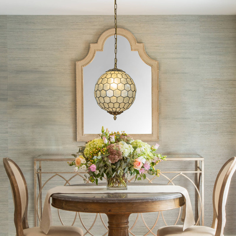 Antique Brass 12'' Globe Chandelier with Capiz Shells