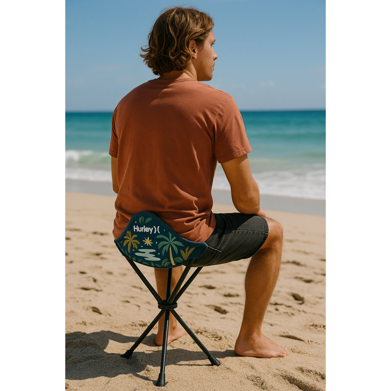 Tabouret pliable Hurley, Motif floral bleu
