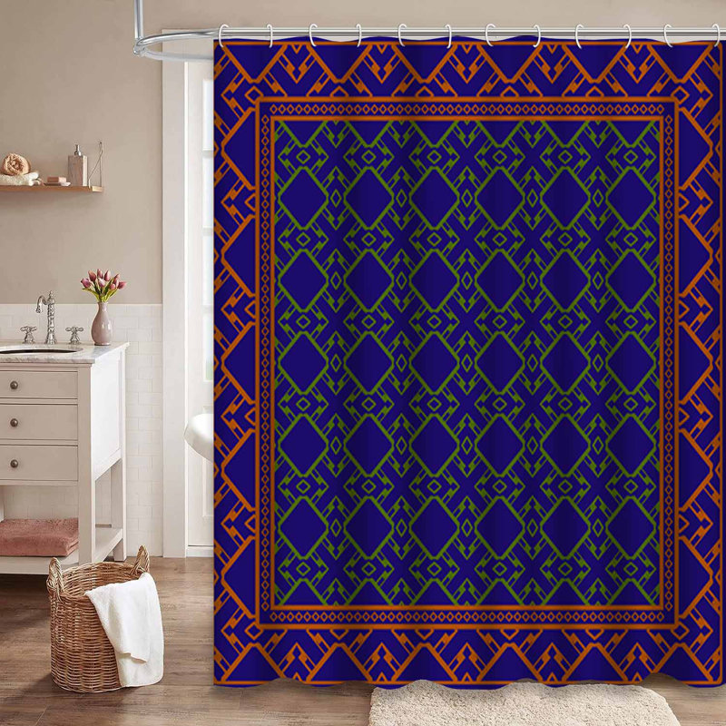 Rideau de douche décoratif géométrique bleu à 12 crochets, L 72 po x l 72 po