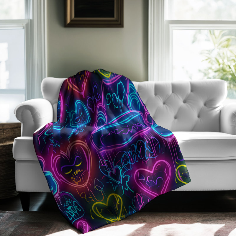 Jeté Neon Pulse - 1 pièce Premium Sherpa, Lit simple
