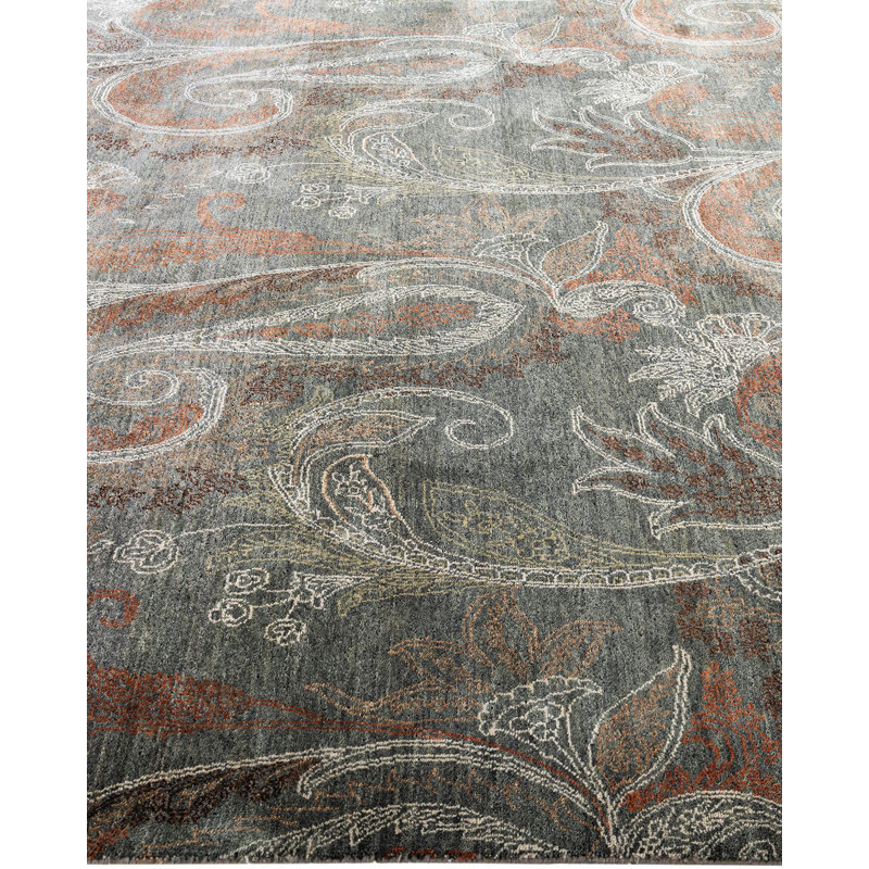 Tapis noué à la main de conception unique Lynward - gris, 7 pi 10 po x 10 pi 0 po