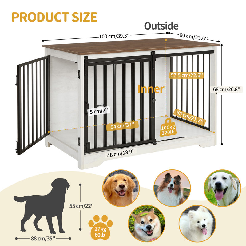 Cage pour chien Dawyne, Blanc / Brun, H 26,8 po x l 39,3 po x P 23,6 po