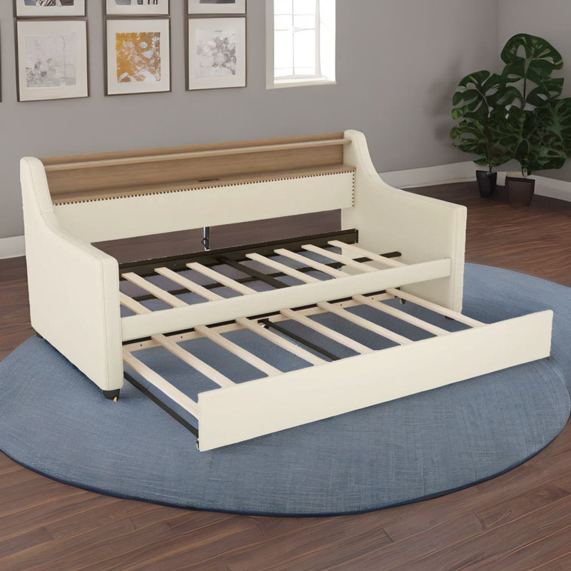 Lit de jour simple avec tiroirs de rangement, Beige, Simple