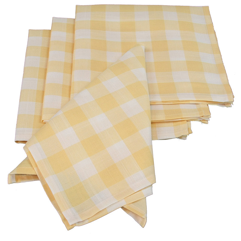 Aafreen Polyester Checkered Square Napkin, Yellow