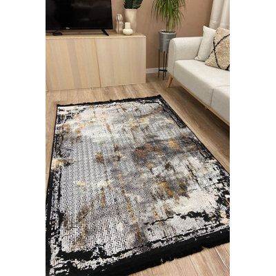 Tapis noir à motif blanc