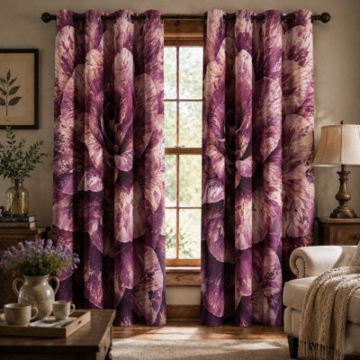 2Pcs rideaux bloquant le soleil à motif floral, style botanique rétro, dessus d'anneau imprimé dramatique, obscurcissant et isolant thermique pour la décoration de la maison