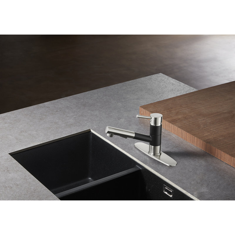 Robinet de cuisine Kingston, Noir mat / nickel brossé