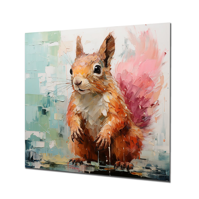 Écureuil rose et vert en fleurs III - Art mural en métal animal écureuil, H 36 po x l 36 po x P 1,5 po