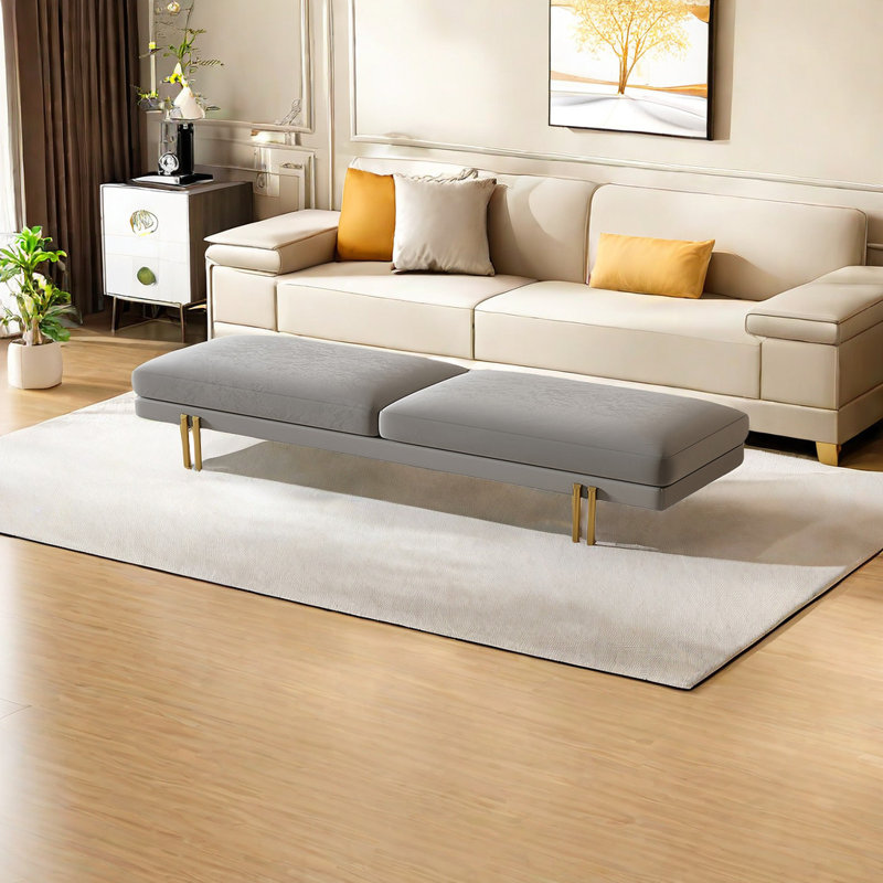 Banc rembourré Latanya, Gris, H 17,71 po x l 78,74 po x P 17,71 po