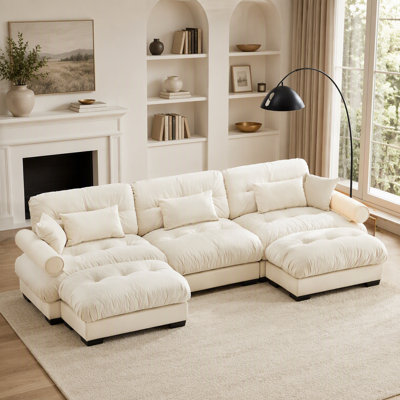 Canapé d'angle modulaire en forme de U avec poufs amovibles, canapé convertible en L pour salons modernes, couleur crème