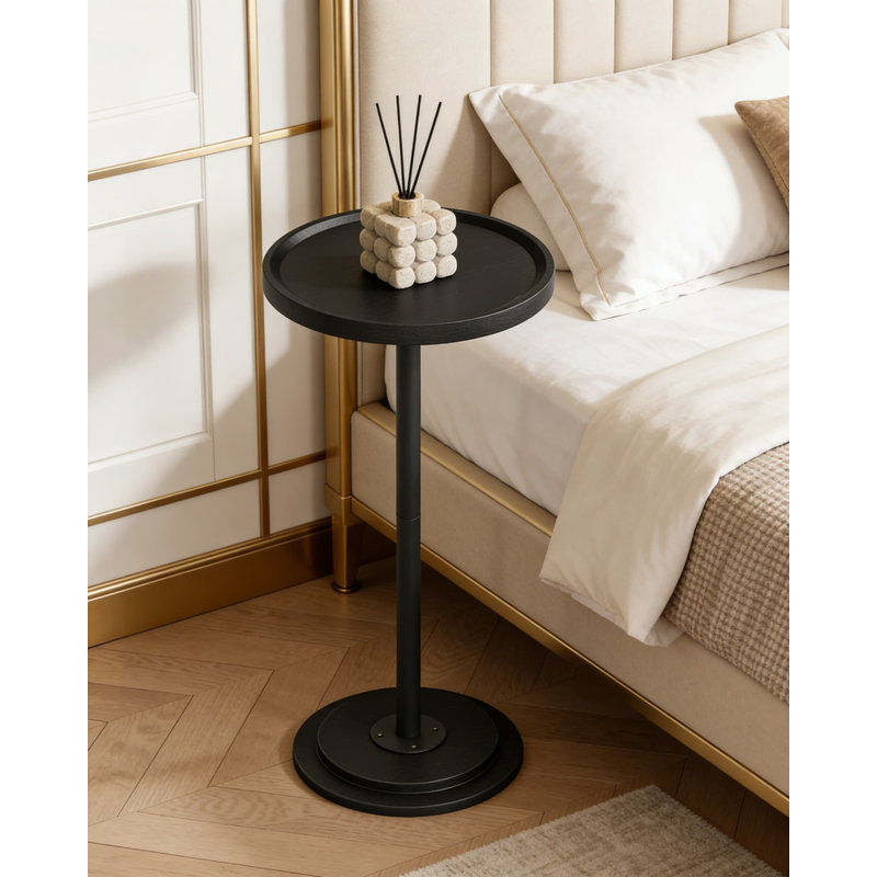 Table d'appoint ronde avec base épaissie, petite table à boissons à piédestal pour le salon, la chambre à coucher et le bureau, avec des bords arrondis et un design stable renforcé de métal