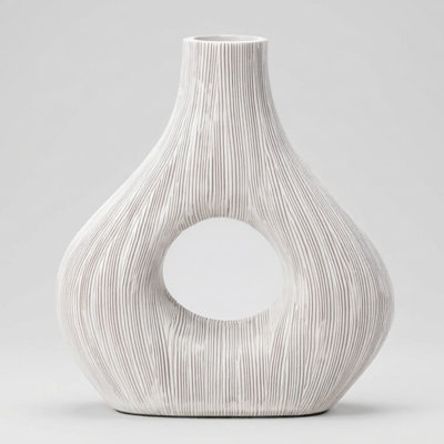 Elara 9" Textured Sculptural Donut Vase (White)