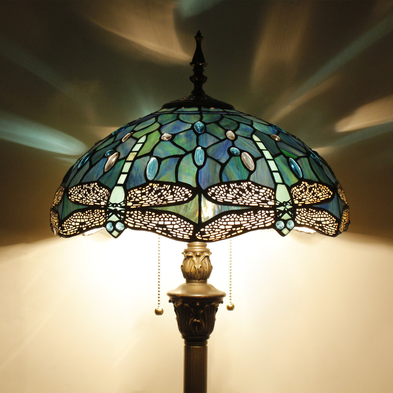 Lampe sur pied Tiffany en verre coloré style libellule 16 x 16 x 70 pouces, Bleu très foncé