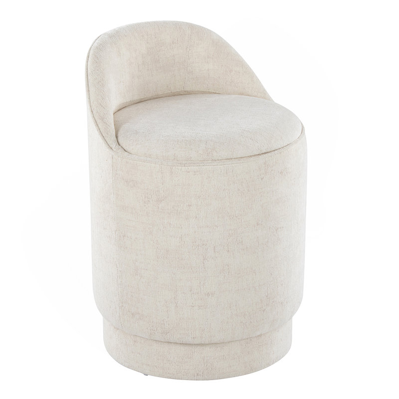 18" Upholstered Vanity Stool With Swivel In Cream Fabric, Cream