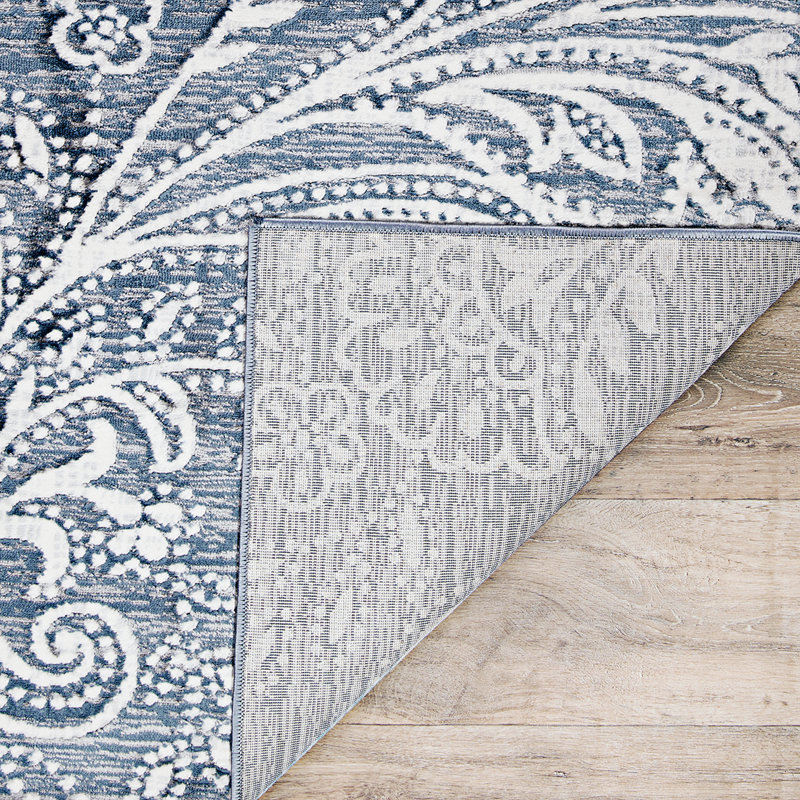 Tapis floral gris / ivoire Karmane, Rectangle 6 pi 6 po x 9 pi