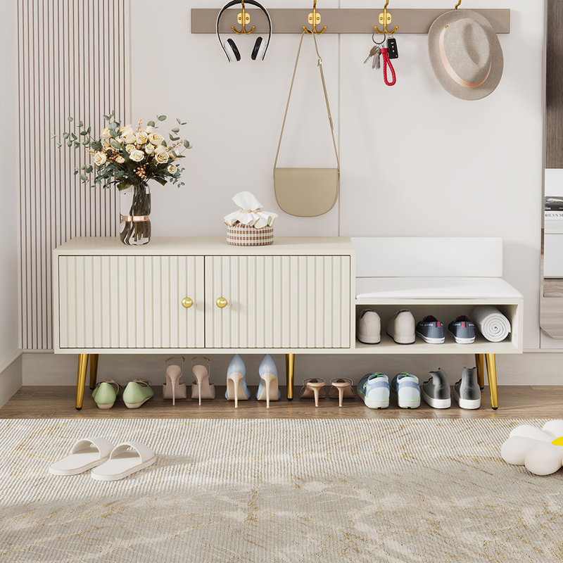 Banc de rangement pour chaussures avec coussins, Blanc antique