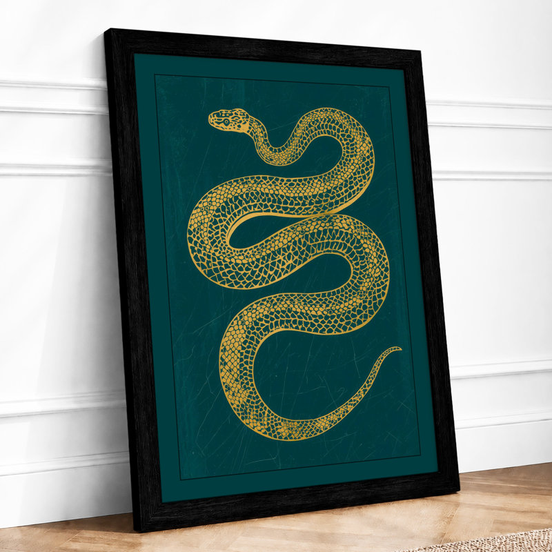 Golden Serpent Japandi - Framed Print, Black, A4 - 29.7 x 21.0 cm