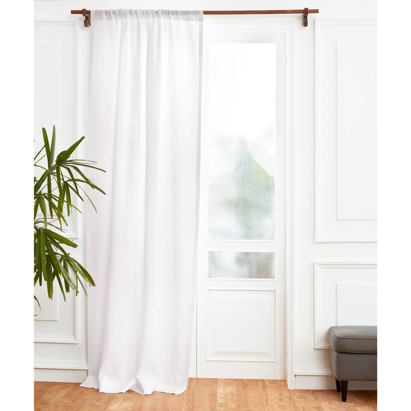 Linen Curtain with Rod Pocket, 52" W x 132" L, White
