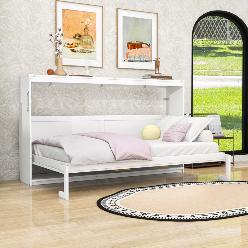 Lit escamotable avec éclairage DEL et prise USB, Lit simple, Blanc