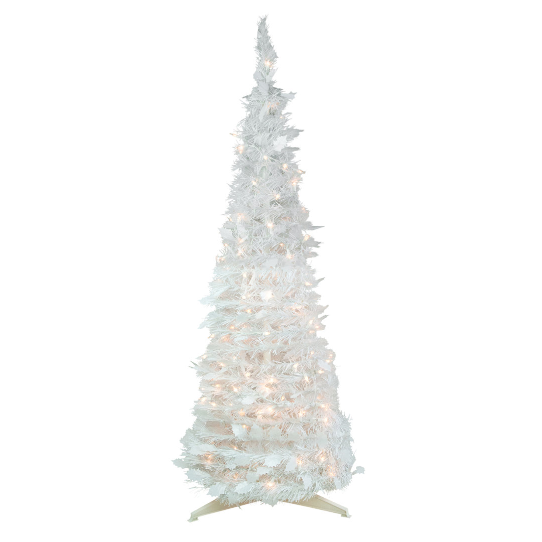 6' Pre-Lit White Tinsel Pop-Up Artificial Christmas Tree Clear Lights Northlight Seasonal