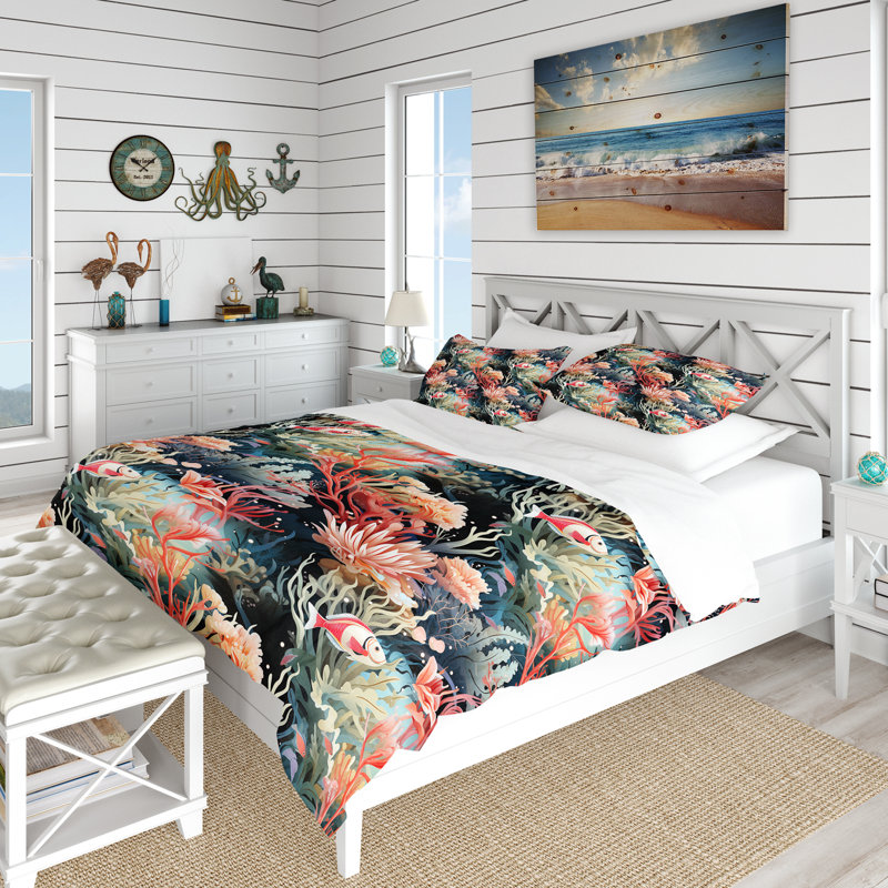 Ensemble de housse de couette Coral Reef Beauty, Housse de couette pour très grand lit et 2 très