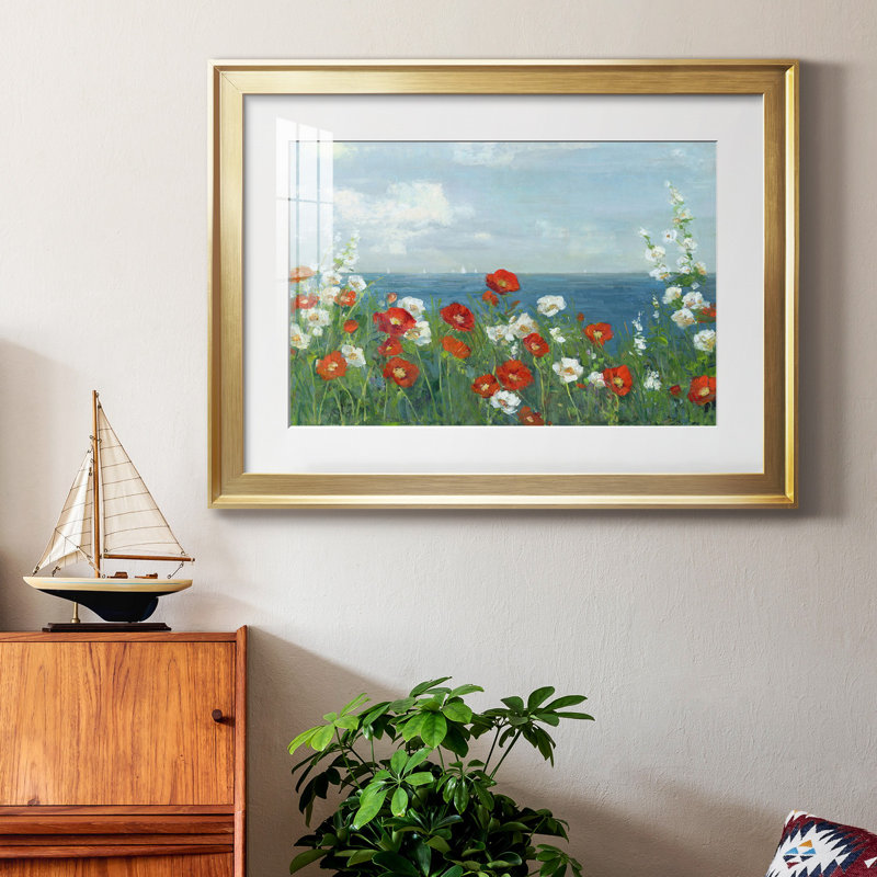 À travers les fleurs - Peinture encadrée, Papier avec cadre doré, H 26,5 po x l 36,5 po x P 1,5 po