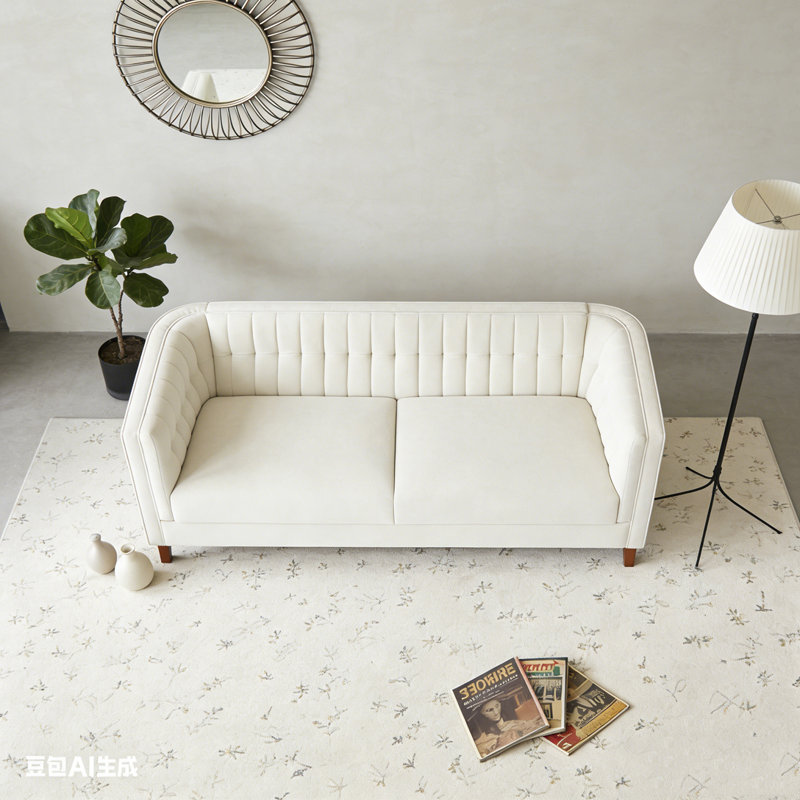76" Upholstered Couch with Curved Armrests Sofa, Beige