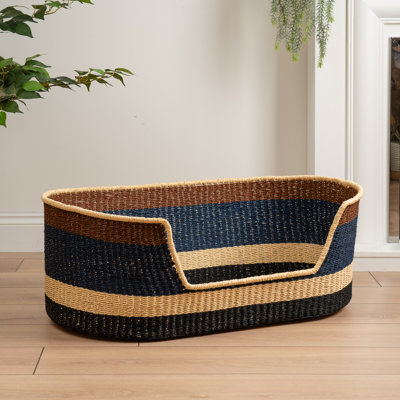 Navy & Brown Stripe Woven Pet Bed with Mat
