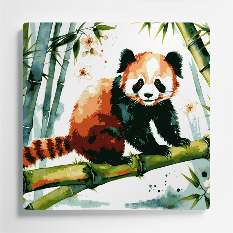 Faune, panda rouge, art mural en métal blanc, H 12 po x l 12 po