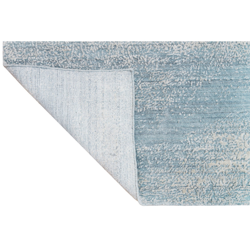 Tapis bleu clair et beige noué à la main de haute qualité, Rectangle 6 pi x 9 pi