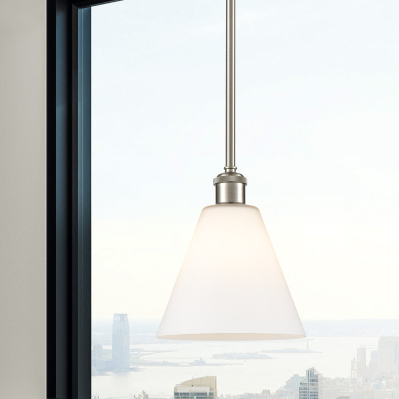 Luminaire suspendu sphérique à 1 lumière Allean, Blanc mat, H 42,75 po x l 8 po x P 8 po, Nickel satiné brossé
