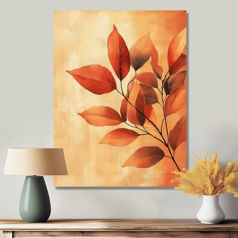 «Terracotta Leaves Layers Of Forest III», art mural à feuilles, H 44 po x l 34 po