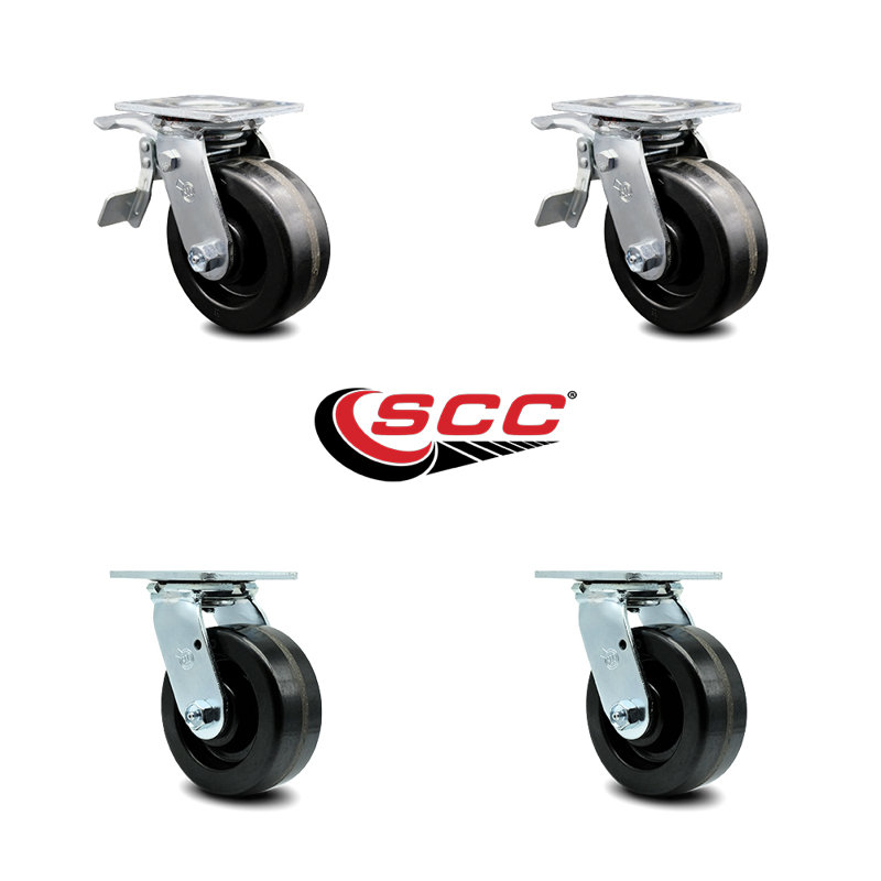 5 Inch Phenolic Swivel Caster Set with Ball Bearing 2 Total Lock Brake SCC
