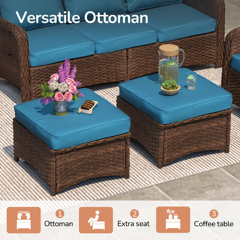 Ensemble de canapé en rotin, 5 pièces, disponible en plusieurs couleurs de coussins, parfait pour se détendre dans le jardin et la cour