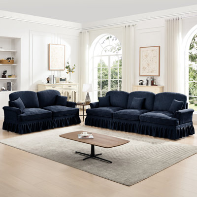 Ensemble de 2 coussins décoratifs modulaires bleus avec accoudoirs évasés, jupes amovibles et mousse haute densité pour le confort