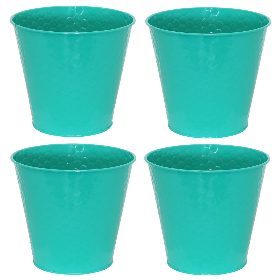 Mittler 4.1-Gallon Round Galvanized Steel Buckets w/ Hexagon Pattern (Set of 4) Corrigan Studio®
