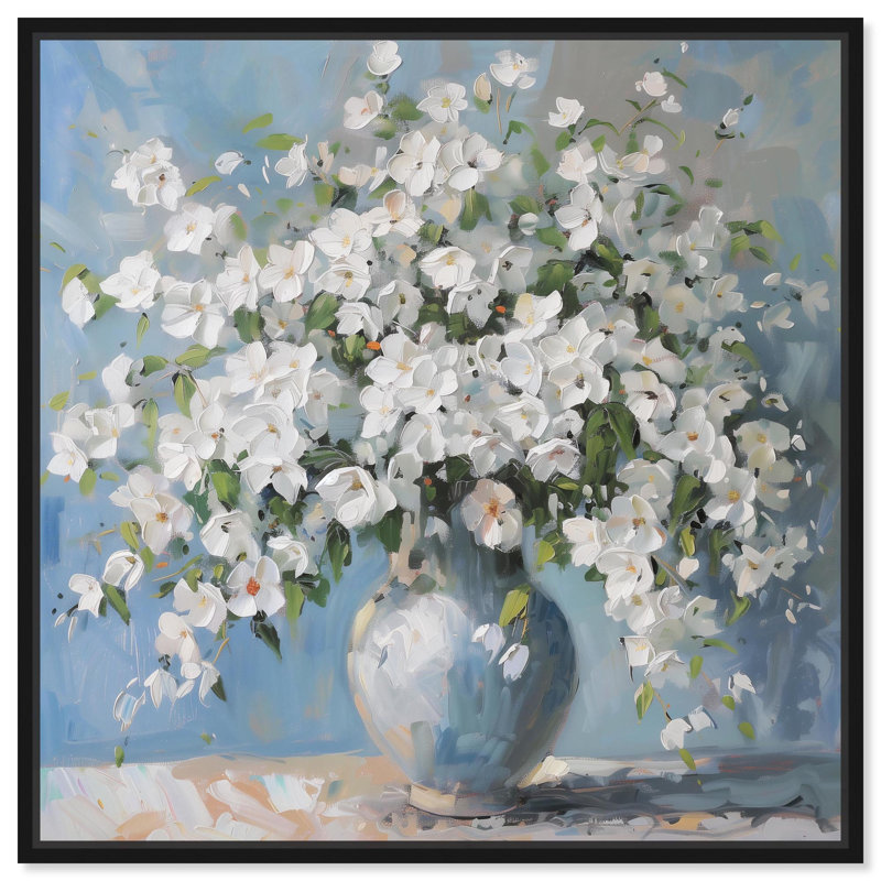 Vase ciel clair sur toile, H 13 po x l 13 po, Cadre flottant noir